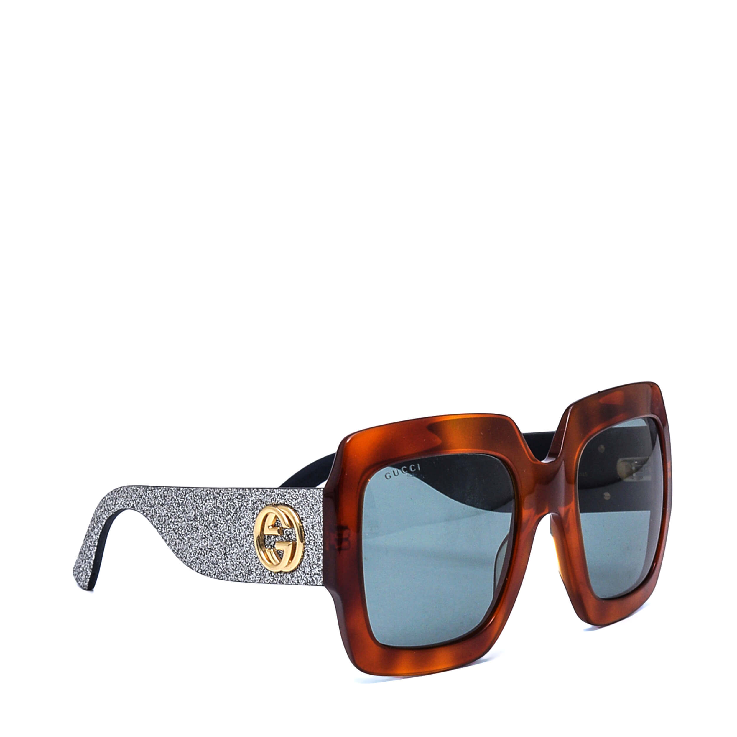 Gucci - Brown & Silver Sparkle Oversize Square Sunglasses 